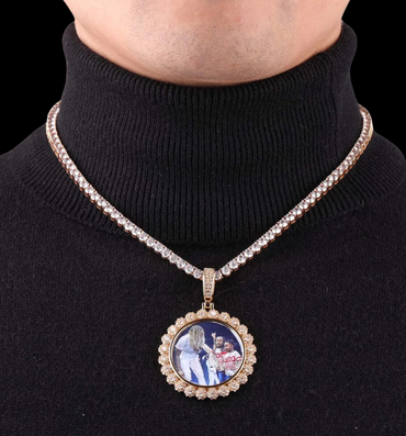Flower Tennis Custom Photo Picture Pendant Necklace - Personalized Jewelry