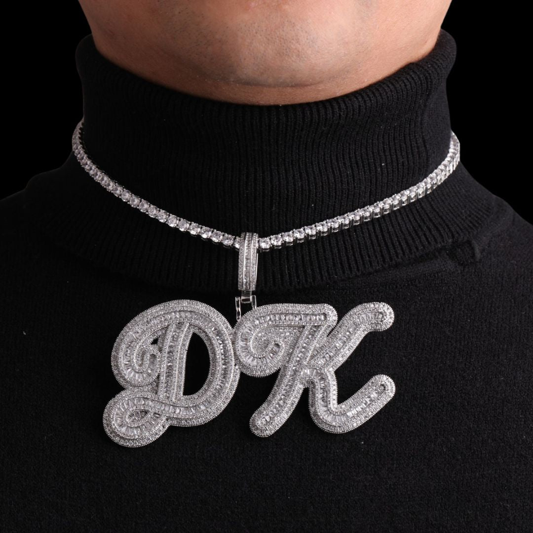 Designer Font Baguette Iced Out Personalized Custom Name Necklace Pendant - Luxury Custom Jewelry