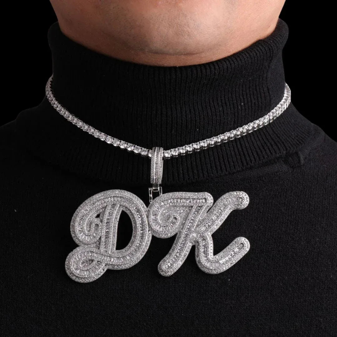 Designer Font Baguette Iced Out Personalized Custom Name Necklace Pendant - Luxury Custom Jewelry - CaratixJewelry