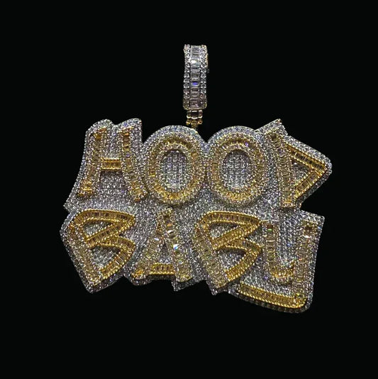 Hood Baby Duo Color Iced Out Letter Pendant Necklace – Custom Hip Hop Jewelry for Men & Women - CaratixJewelry