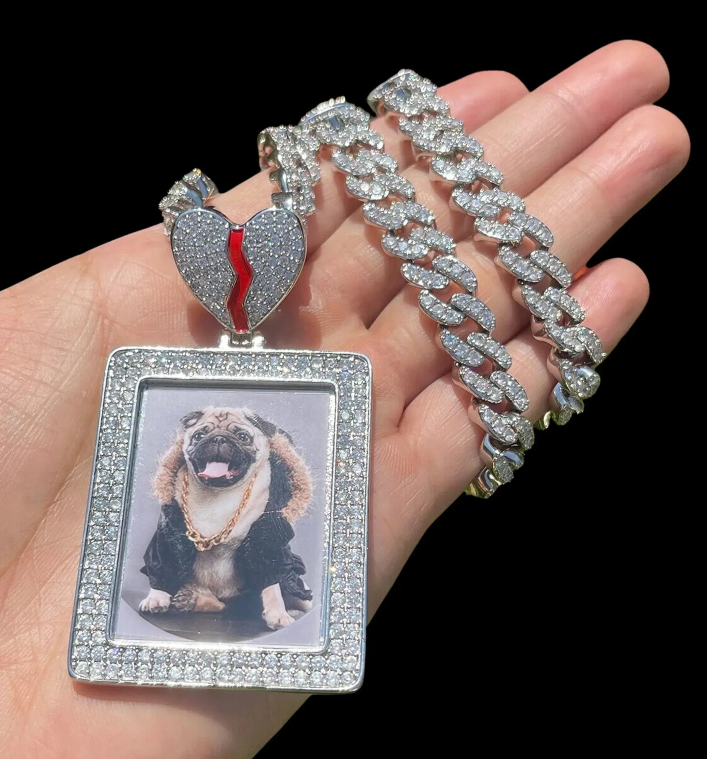 Rectangle Broken Heart Custom Photo Pendant Necklace – Iced Out Hip Hop Jewelry - CaratixJewelry
