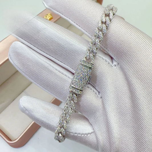 6mm Moissanite Cuban Link Bracelet/Necklace – S925 Sterling Silver -Cut Hip Hop Men’s Streetwear Jewelry - CaratixJewelry