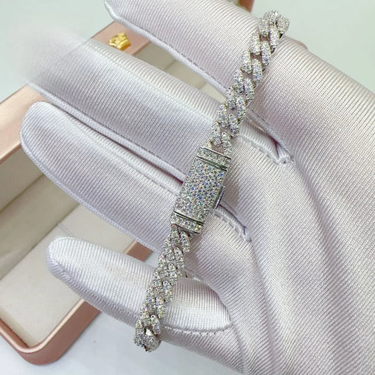 6mm Moissanite Cuban Link Bracelet/Necklace – S925 Sterling Silver -Cut Hip Hop Men’s Streetwear Jewelry - CaratixJewelry