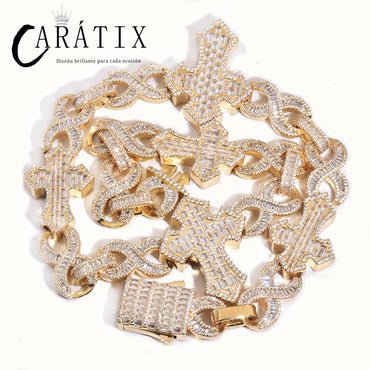 CARÁTIX Hip Hop Iced Out Crosses Infinity Link Chain Necklace – CZ Jewelry in Gold & Silver for Men & Women