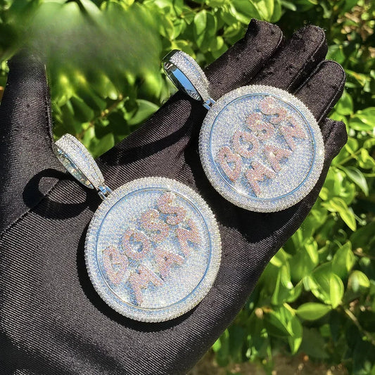 Iced Out "BOSSMAN" Letter Pendant | Men's Real Copper CZ Necklace - CaratixJewelry