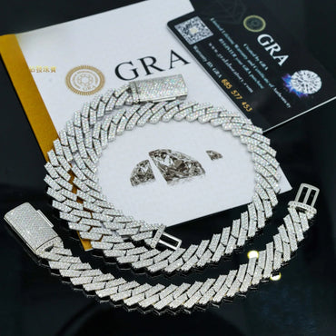 13mm Double-Row Moissanite Cuban Link Chain – S925 Sterling Silver -Cut Iced-Out Hip Hop Streetwear Necklace - CaratixJewelry