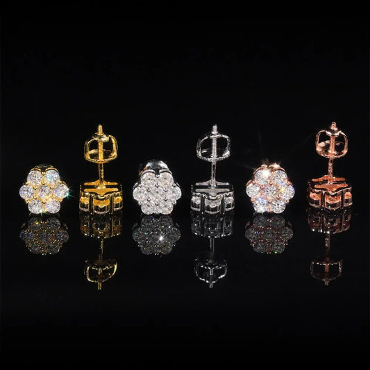 S925 Silver Full Pave 8mm Flower Moissanite Stud Earrings - CaratixJewelry
