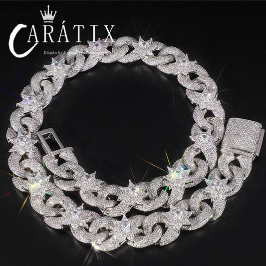 18mm Big Hip Hop CZ Stone Iced Out Flower Infinity Cuban Chain Necklace