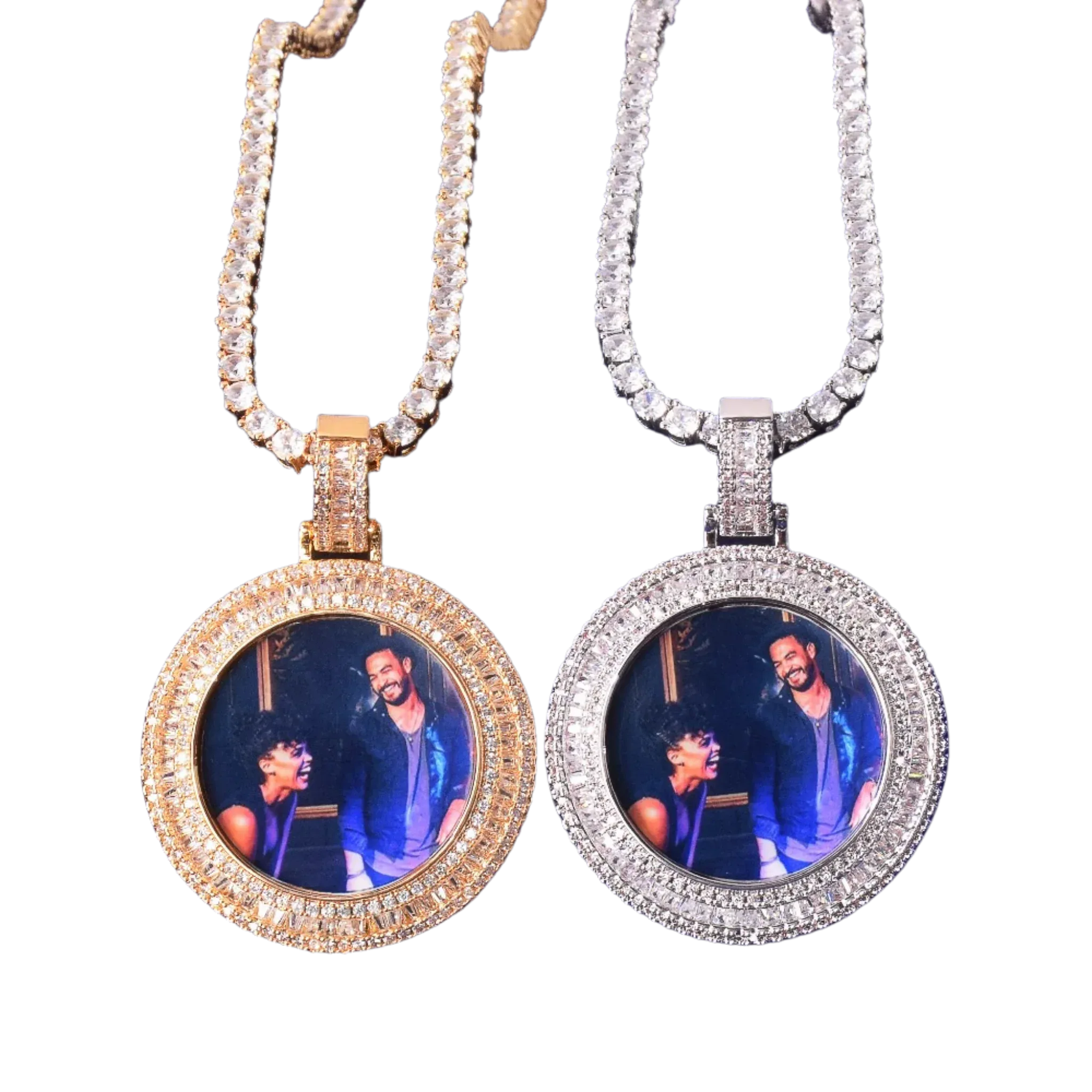Baguette Cut Tennis-Style Custom Photo Pendant Necklace – Iced Out Hip Hop Jewelry - CaratixJewelry
