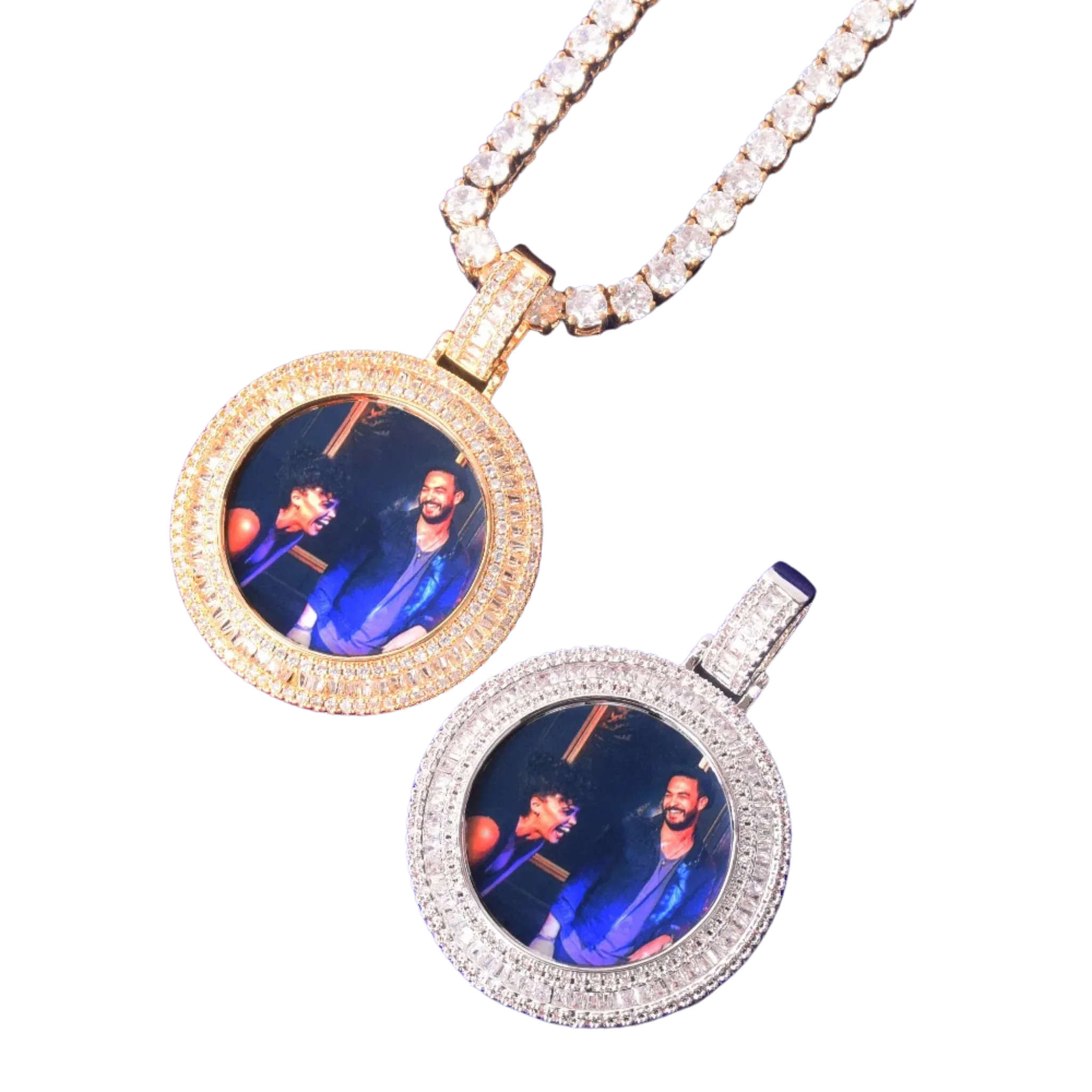 Baguette Cut Tennis-Style Custom Photo Pendant Necklace – Iced Out Hip Hop Jewelry - CaratixJewelry