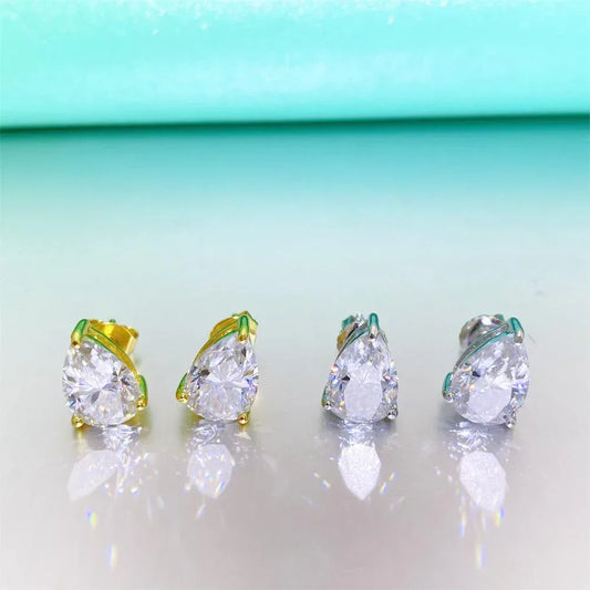 S925 Silver Pear Shape Moissanite Look Earrings for Women - CaratixJewelry