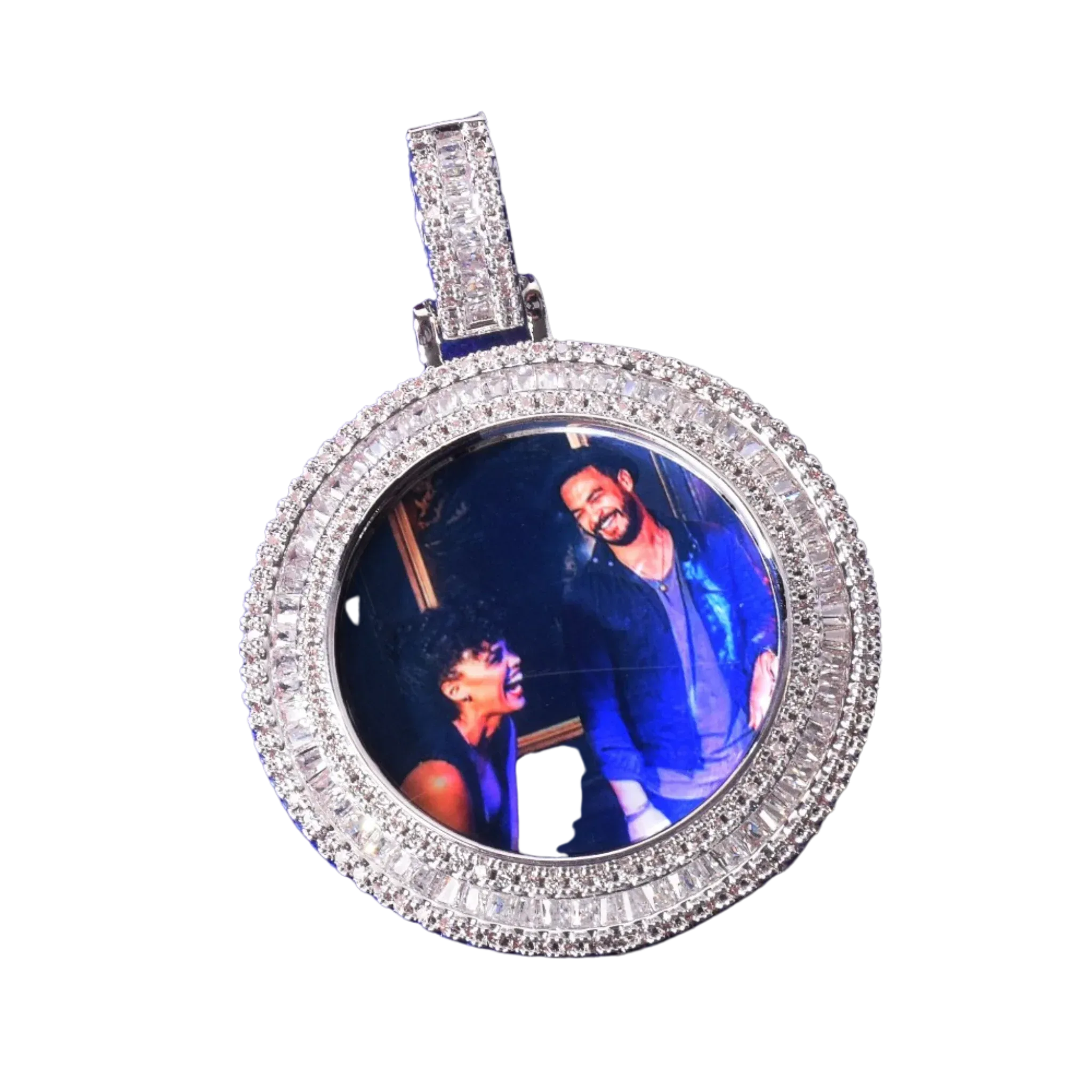 Baguette Cut Tennis-Style Custom Photo Pendant Necklace – Iced Out Hip Hop Jewelry - CaratixJewelry
