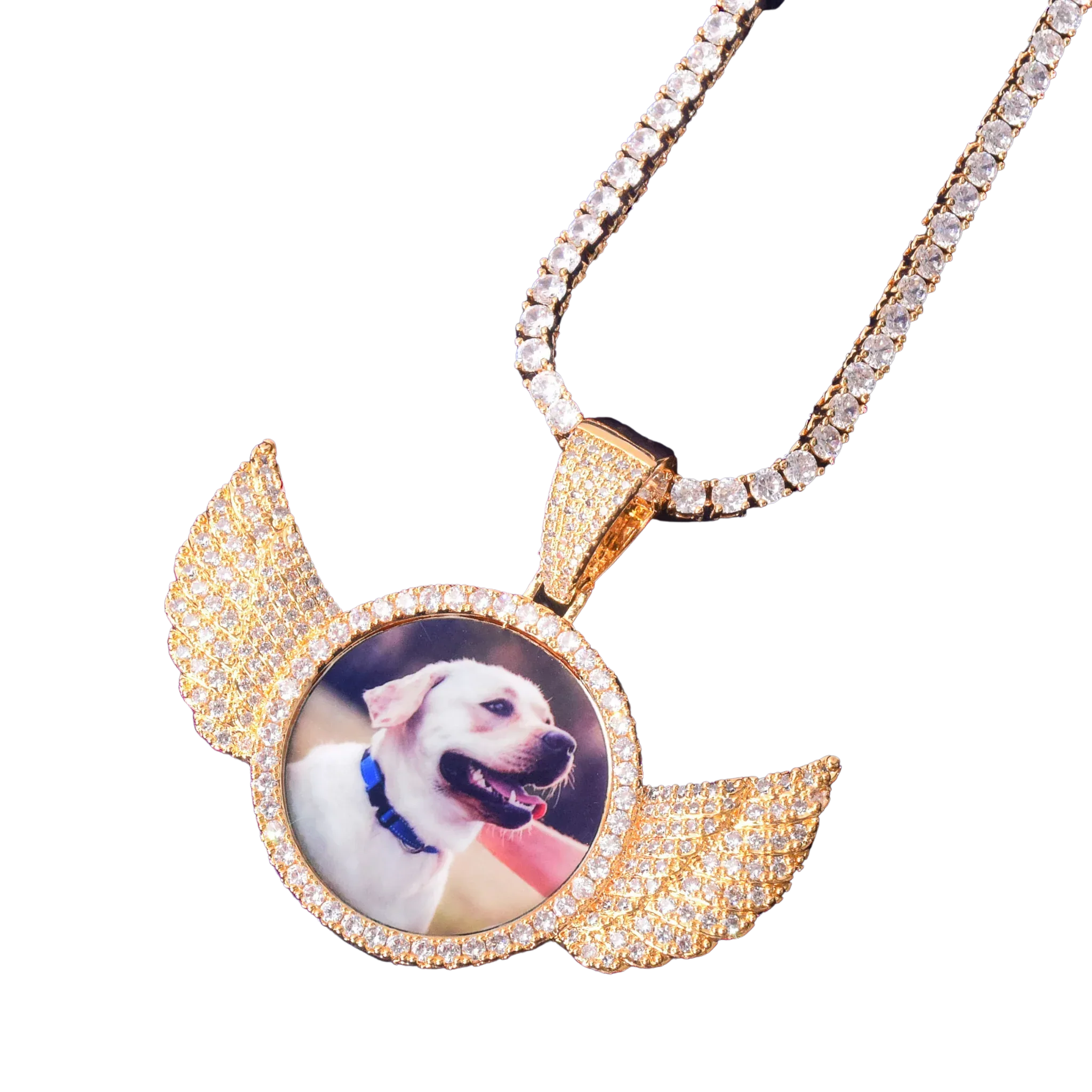Wings Pave Charm Tennis Custom Photo Pendant Necklace – Iced Out Hip Hop Jewelry - CaratixJewelry