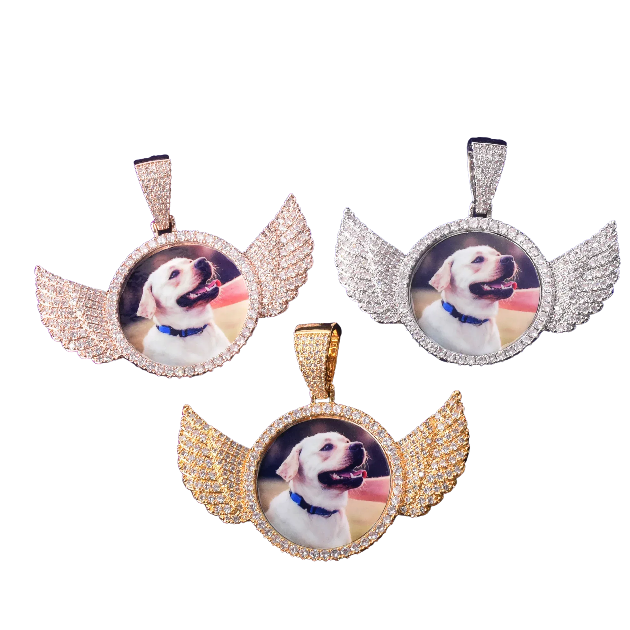 Wings Pave Charm Tennis Custom Photo Pendant Necklace – Iced Out Hip Hop Jewelry - CaratixJewelry