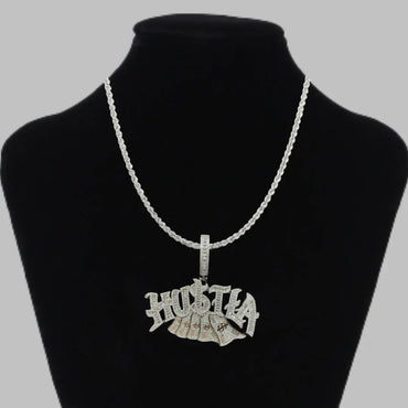 Hustla Money Stack Iced Out Letter Pendant Necklace – Custom Hip Hop Jewelry for Men - CaratixJewelry