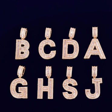 Solid Baguette Letters Iced Out Personalized Custom Name Necklace Pendant - Luxury Custom Jewelry - CaratixJewelry