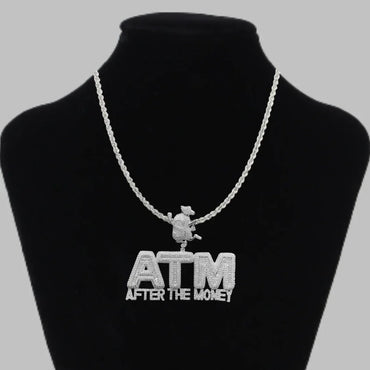 ATM After The Money Iced Out Letter Pendant Necklace – Custom Hip Hop Jewelry for Men - CaratixJewelry