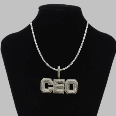 CEO v2 Iced Out Letter Pendant Necklace – Custom Hip Hop Jewelry for Men - CaratixJewelry