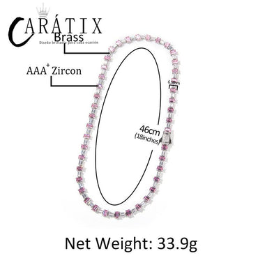 CARÁTIX - Hip Hop Pink White Square CZ Stone Bling Iced Out Tennis Link Chain Chokers Necklaces for Men Women Unisex Rapper Jewelry Valentine's Day Gift for Men & Girls & Boys Mothers' Day Gift #Springtok
