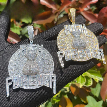 Iced Out "Rich Forever" Pendant | Men's Real Copper CZ Necklace - CaratixJewelry