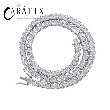 CARÁTIX - Hip Hop 4*4mm Square CZ Stone Paved Bling Iced Out Tennis Link Chain Chokers Necklaces for Men Women Rapper Jewelry Valentine's Day Gift for Men & Girls & Boys Mothers' Day Gift #Springtok