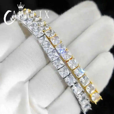 CARÁTIX - Fashion Tennis Chain Simplicity Square 5A Cubic Zirconia Luxury Inlaid Tennis Necklace for Women Gift Valentine's Day Gift for Men & Girls & Boys Mothers' Day Gift #Springtok