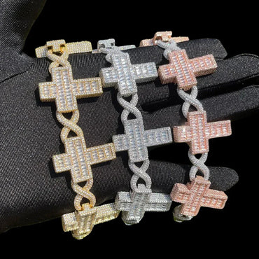 14MM Cross Infinity Link Iced Out Bracelet – Luxury Hip Hop Jewelry for Men & Women - CaratixJewelry