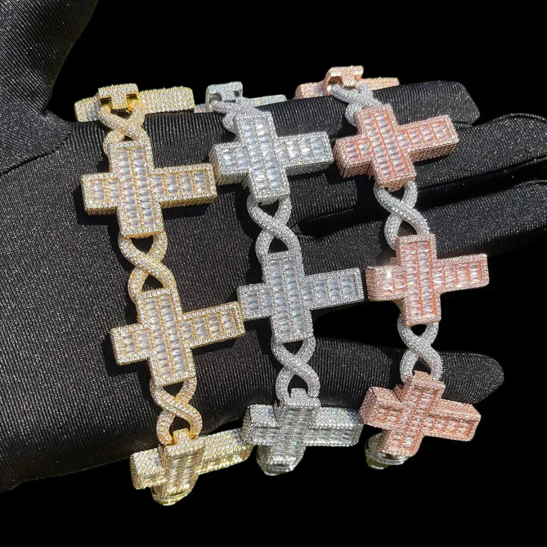 14MM Cross Infinity Link Iced Out Bracelet – Luxury Hip Hop Jewelry for Men & Women - CaratixJewelry