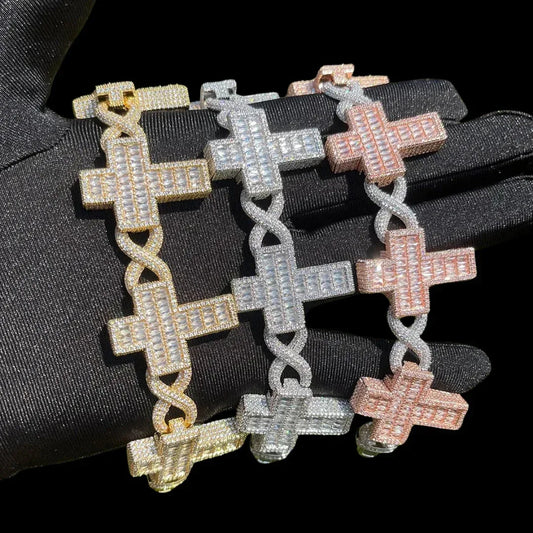 14MM Cross Infinity Link Iced Out Bracelet – Luxury Hip Hop Jewelry for Men & Women - CaratixJewelry