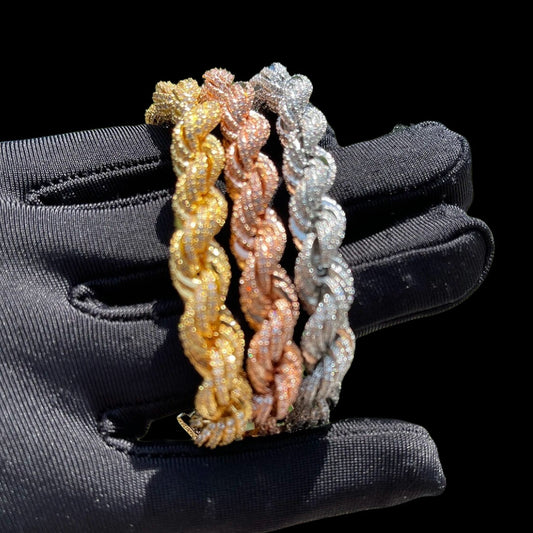 8MM Spiral Rope Stack Iced Out Diamond Bracelet – Luxury Hip Hop Jewelry for Men & Women