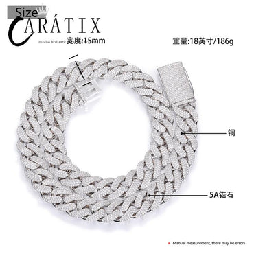 CARÁTIX – 15mm 3-Row Round Cuban Miami Link Chain Necklace | Iced Out CZ Bling Hip Hop Jewelry for Men & Women, Rapper Street Style