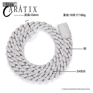 CARÁTIX – 15mm 3-Row Round Cuban Miami Link Chain Necklace | Iced Out CZ Bling Hip Hop Jewelry for Men & Women, Rapper Street Style - CaratixJewelry
