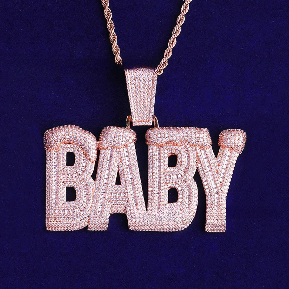 Iced Out "BABY" Letter Pendant | Unisex Real Copper CZ Necklace - CaratixJewelry