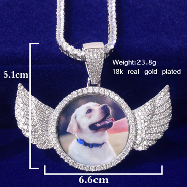 Wings Pave Charm Tennis Custom Photo Pendant Necklace – Iced Out Hip Hop Jewelry