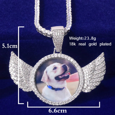 Wings Pave Charm Tennis Custom Photo Pendant Necklace – Iced Out Hip Hop Jewelry - CaratixJewelry