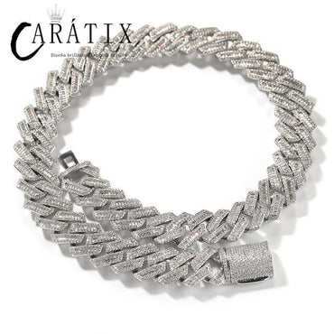 CARÁTIX – 18mm Big Heavy Rhombus Cuban Link Choker Necklace | Iced Out CZ Bling Hip Hop Jewelry for Men & Women, Rapper Street Style - CaratixJewelry