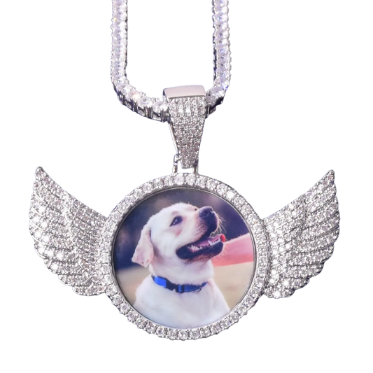 Wings Pave Charm Tennis Custom Photo Pendant Necklace – Iced Out Hip Hop Jewelry - CaratixJewelry