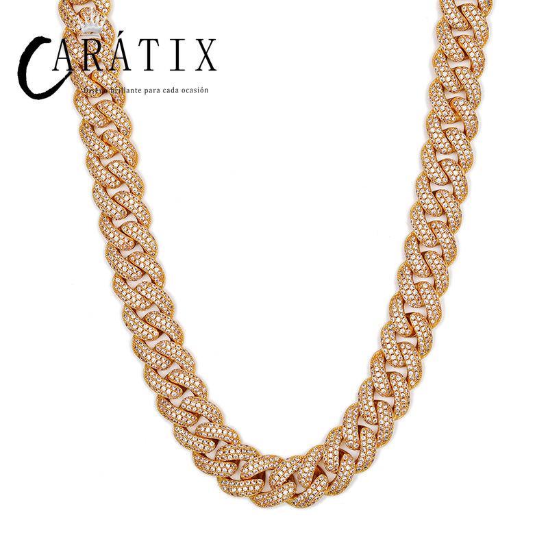 CARÁTIX 15mm Iced Out Cuban Link Chain Necklace – 3 Row Round CZ Hip Hop Bling Jewelry for Men | Rapper Gift