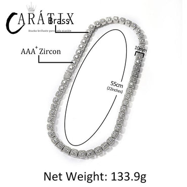 CARÁTIX - Hip Hop 3A+ CZ Stone Paved Bling Iced Out 10mm Tennis Link Chain Bracelets Necklaces for Men Women Unisex Rapper Jewelry Gift Valentine's Day Gift for Men & Girls & Boys Mothers' Day Gift #Springtok