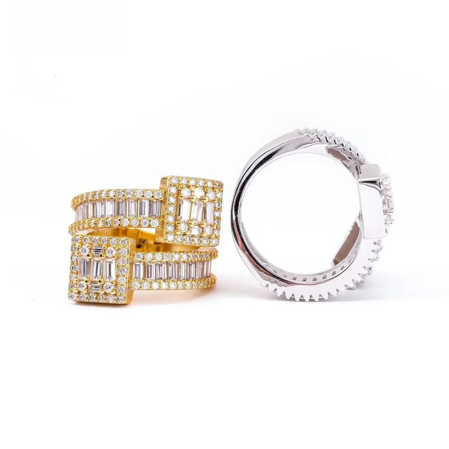 D-Color Step-Cut Moissanite Ring | S925 Silver Unisex Full Iced Out Hip Hop Jewelry - CaratixJewelry