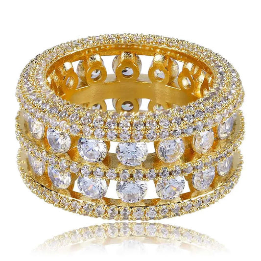 Double-Row Hollow Hip Hop Ring | Micro-Pave Zirconia Band | Caratix
