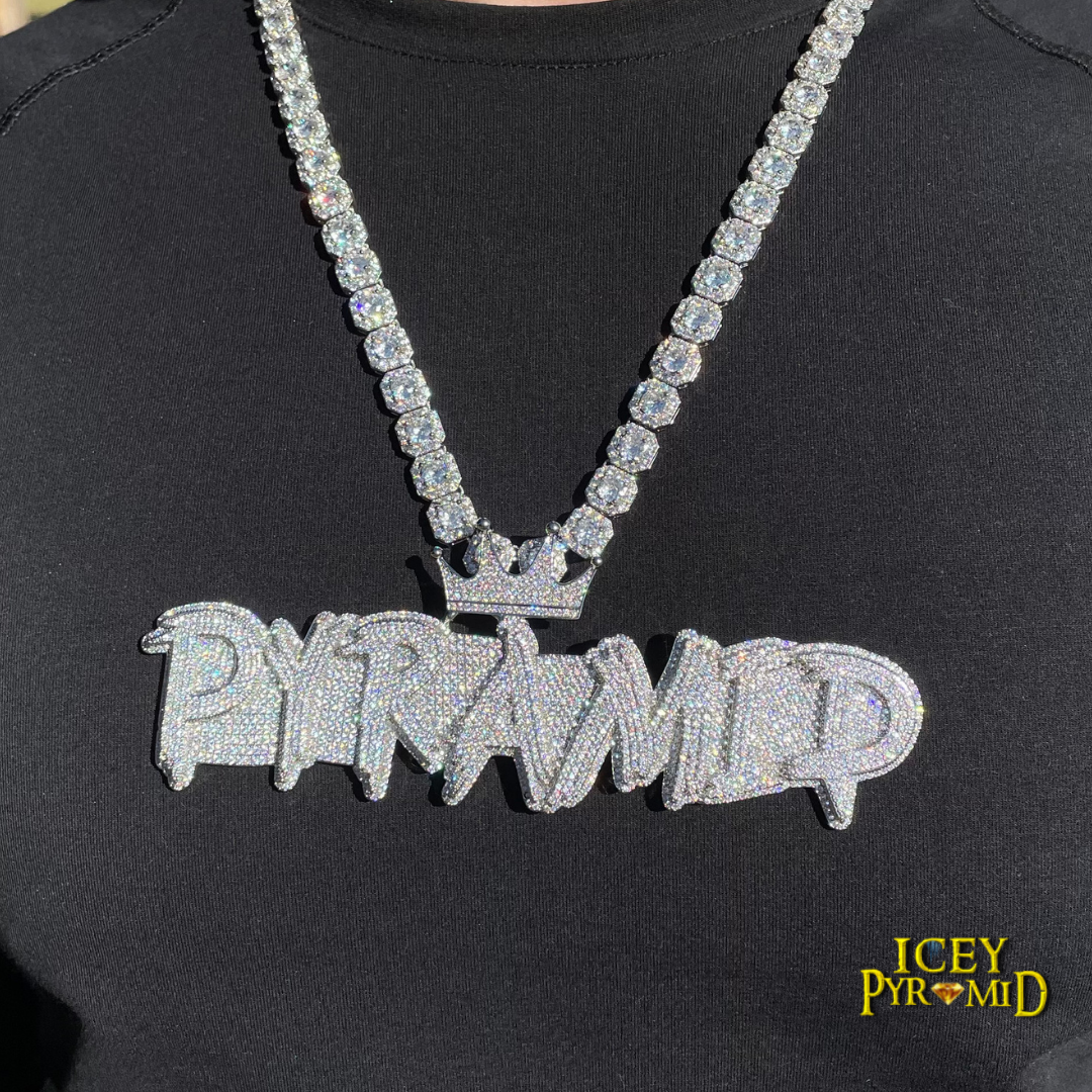 White Gold Edition Crown Bail Rapper Iced Out Personalized Custom Name Necklace Pendant - Luxury Custom Jewelry