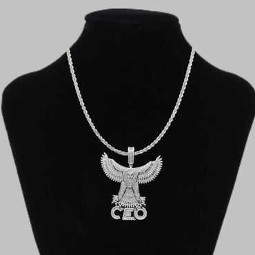 Eagle CEO Iced Out Letter Pendant Necklace – Custom Hip Hop Jewelry for Men - CaratixJewelry