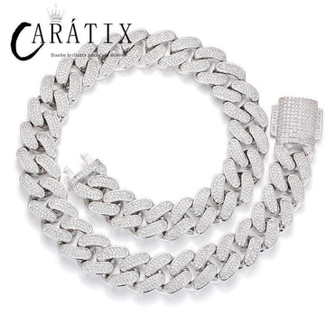 CARÁTIX 18mm Iced Out Cuban Link Chain Necklace – 3 Row CZ Heavy Round Hip Hop Bling Jewelry for Men | Rapper Gift - CaratixJewelry