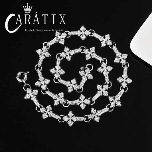 CARÁTIX - Hip Hop 3A+ CZ Stone Paved Bling Iced Out Holy Cross Link Chain Necklaces for Men Rapper Jewelry White Golden Color Gift Valentine's Day Gift for Men & Girls & Boys Mothers' Day Gift #Springtok