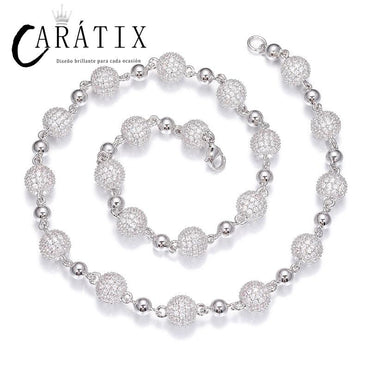 CARÁTIX - Hip Hop 5A CZ Stone Paved Bling Ice Out 10mm wide Beads Link Chain Necklace for Men Women Unisex Rapper Jewelry Gift Valentine's Day Gift for Men & Girls & Boys Mothers' Day Gift #Springtok