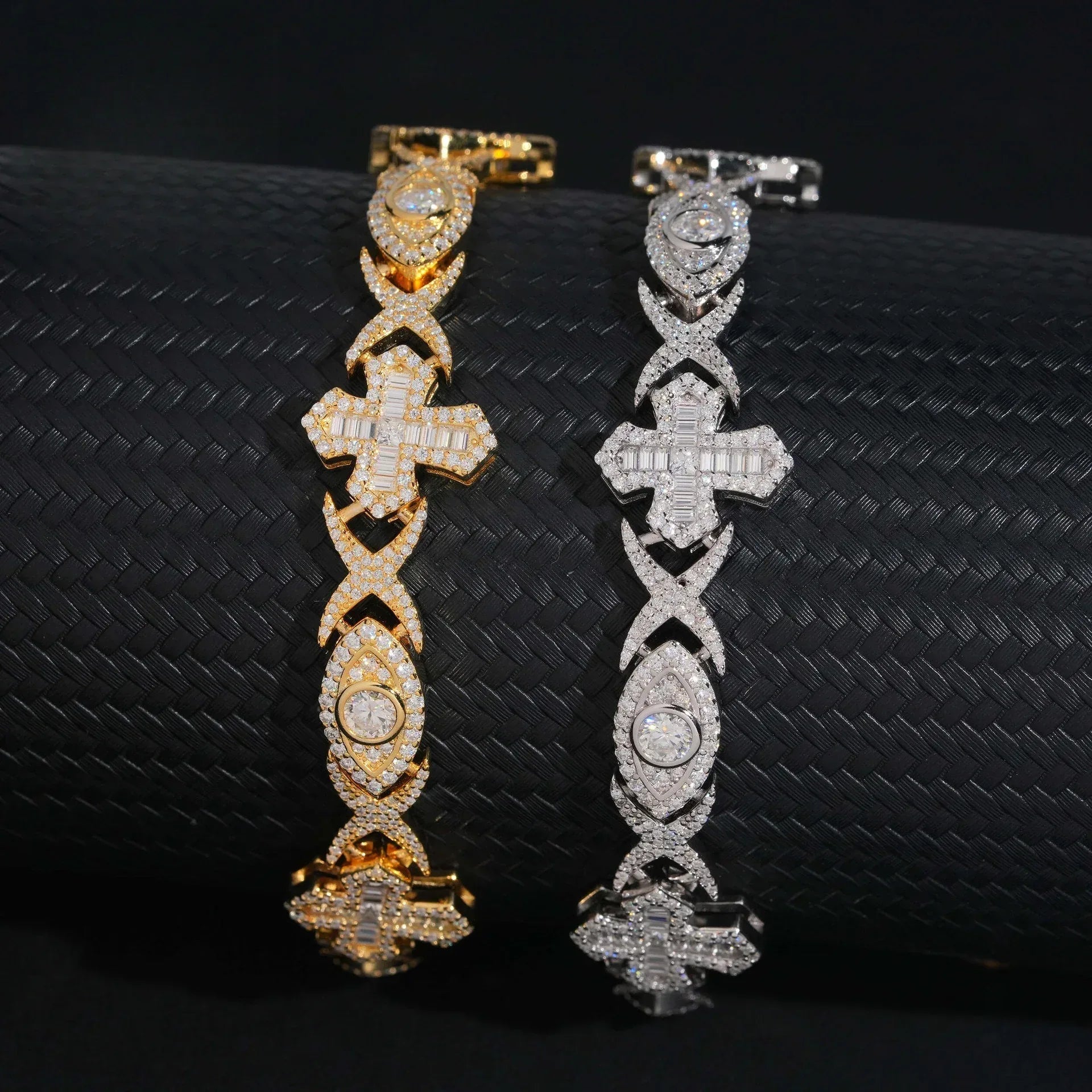 14mm Moissanite Cuban Link Bracelet with Cross & Eye Design – S925 Sterling Silver Iced-Out Hip Hop Streetwear Jewelry - CaratixJewelry