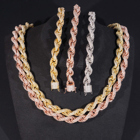 10mm S925 Sterling Silver Moissanite Rope Chain | Iced Out Twisted Link | Caratix