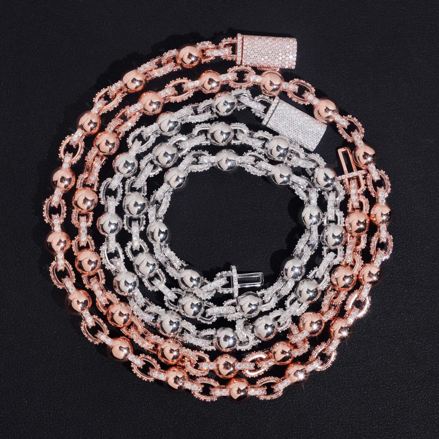 8mm Glossy Bead Cuban Link Chain – S925 Sterling Silver Hip Hop Necklace with Box Clasp - CaratixJewelry