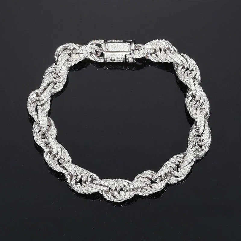 8mm Moissanite Rope Chain – 925 Sterling Silver Cuban-Style Hip Hop Streetwear Necklace - CaratixJewelry